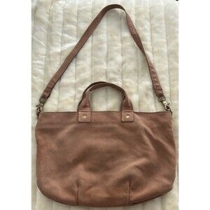 Clare V Vivier Messenger Leather Top Handle Bag Convertible Tan Fabric Lined